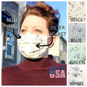 Reusable Cloth Face Mask,Filter Pocket, Nose Wire